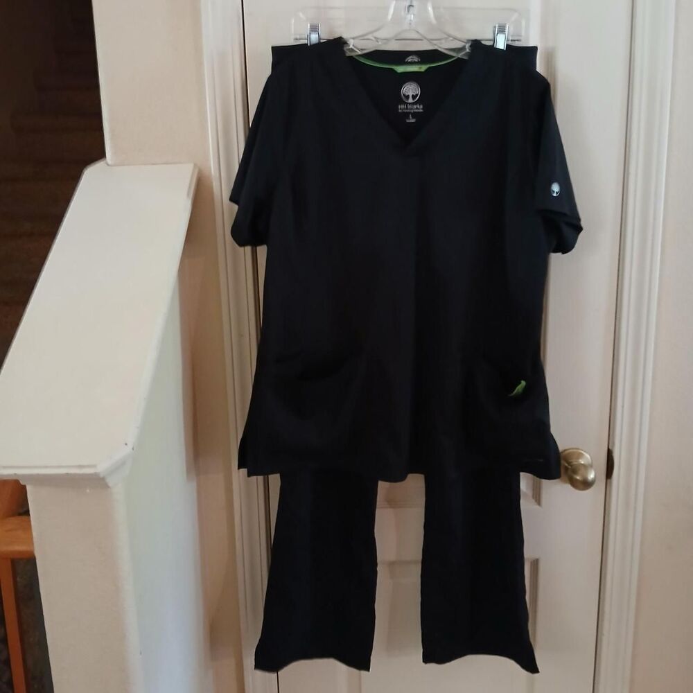 Healing Hand Navy Blue Medical Scrub Set Size L Monica Top & Tori Flare Bottoms